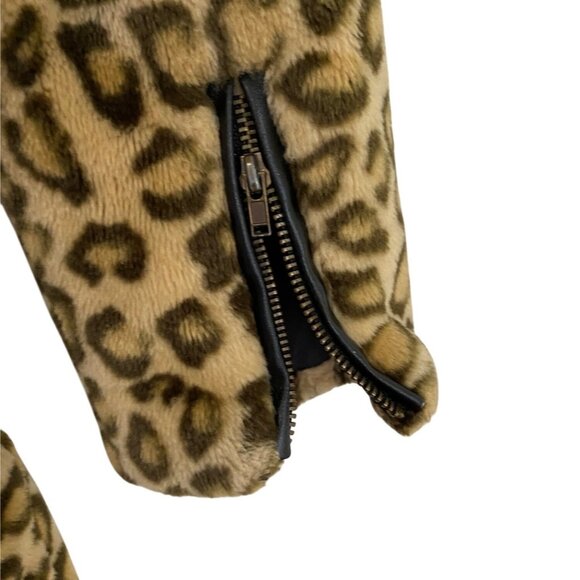 Leopard Print Faux Fur Jacket With Zipper & Black Leather Trim For Women Size S - Picture 7 of 10